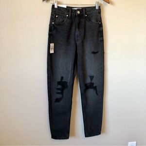 NWT Garage Distressed High Waist Mom Relaxed Leg Fit Denim Jeans Black
